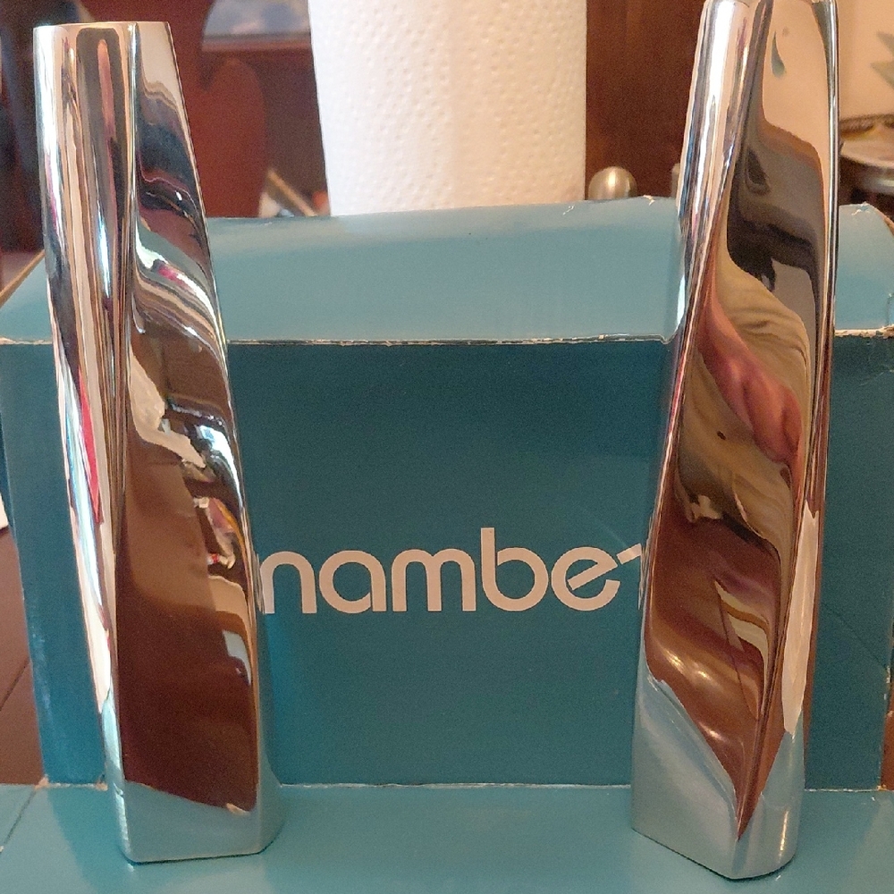 Nambe Polished Silver Modern Sculptural Candle Holders